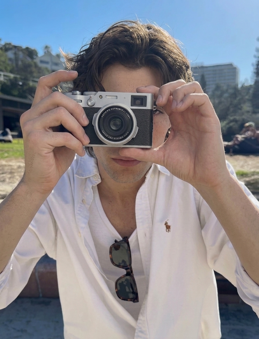 AI generated dating photo - street photography with camera